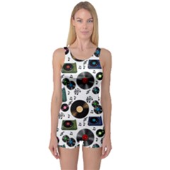 Records Vinyl Seamless Background One Piece Boyleg Swimsuit by Bangk1t