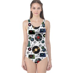 Records Vinyl Seamless Background One Piece Swimsuit by Bangk1t