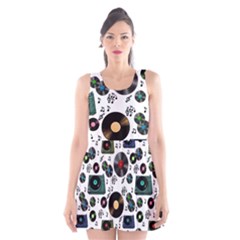 Records Vinyl Seamless Background Scoop Neck Skater Dress by Bangk1t