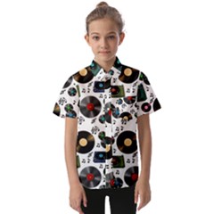 Records Vinyl Seamless Background Kids  Short Sleeve Shirt by Bangk1t