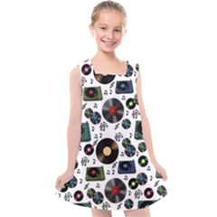 Records Vinyl Seamless Background Kids  Cross Back Dress by Bangk1t