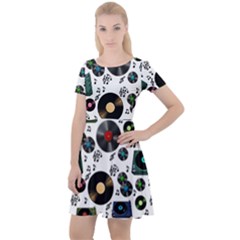 Records Vinyl Seamless Background Cap Sleeve Velour Dress  by Bangk1t