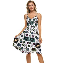 Records Vinyl Seamless Background Sleeveless Tie Front Chiffon Dress by Bangk1t