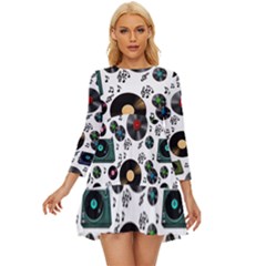 Records Vinyl Seamless Background Long Sleeve Babydoll Dress by Bangk1t