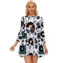 Records Vinyl Seamless Background Long Sleeve Babydoll Dress View1