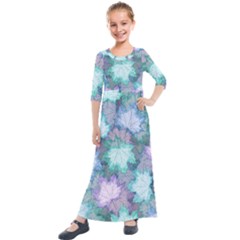 Leaves Glitter Background Winter Kids  Quarter Sleeve Maxi Dress by Bangk1t