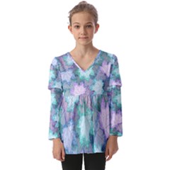 Leaves Glitter Background Winter Kids  V Neck Casual Top by Bangk1t