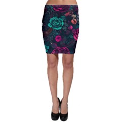 Roses Pink Teal Bodycon Skirt by Bangk1t