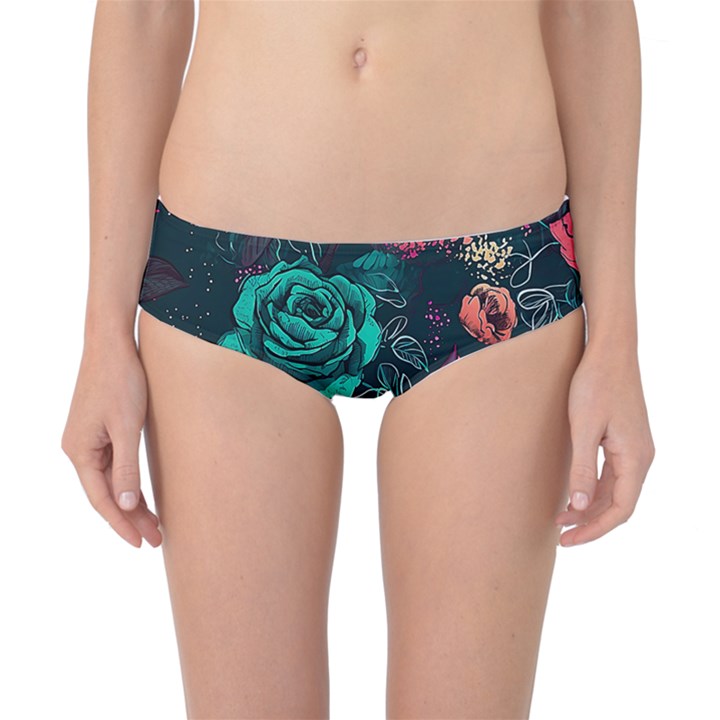 Roses Pink Teal Classic Bikini Bottoms