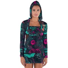 Roses Pink Teal Long Sleeve Hooded T-shirt by Bangk1t