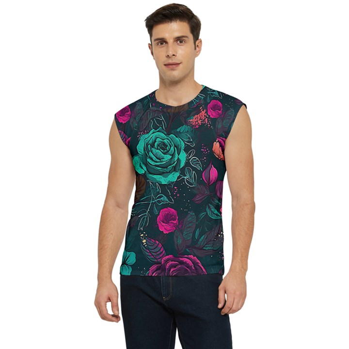 Roses Pink Teal Men s Raglan Cap Sleeve Tee