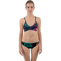 Roses Pink Teal Wrap Around Bikini Set by Bangk1t