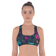 Roses Pink Teal Cross Back Sports Bra by Bangk1t