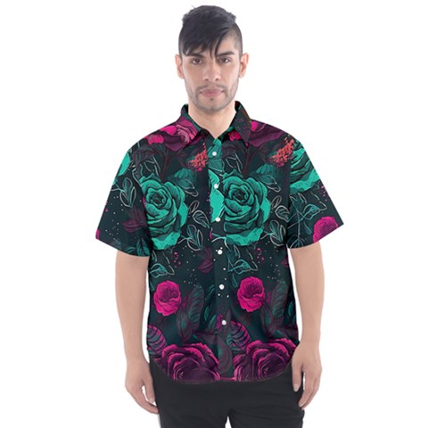 Roses Pink Teal Men s Short Sleeve Shirt by Bangk1t