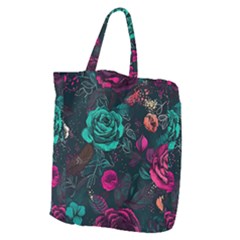 Roses Pink Teal Giant Grocery Tote by Bangk1t