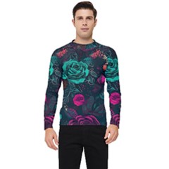 Roses Pink Teal Men s Long Sleeve Rash Guard by Bangk1t