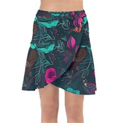 Roses Pink Teal Wrap Front Skirt by Bangk1t