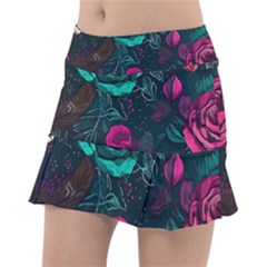 Roses Pink Teal Classic Tennis Skirt by Bangk1t