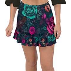 Roses Pink Teal Fishtail Mini Chiffon Skirt by Bangk1t