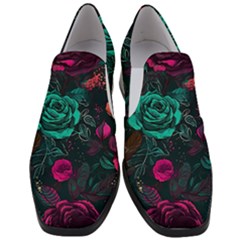 Roses Pink Teal Women Slip On Heel Loafers by Bangk1t