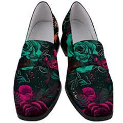 Roses Pink Teal Women s Chunky Heel Loafers by Bangk1t