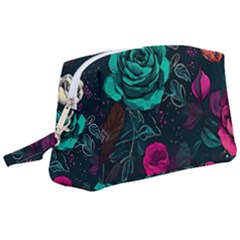 Roses Pink Teal Wristlet Pouch Bag (large) by Bangk1t