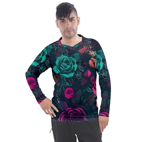 Roses Pink Teal Men s Pique Long Sleeve Tee by Bangk1t