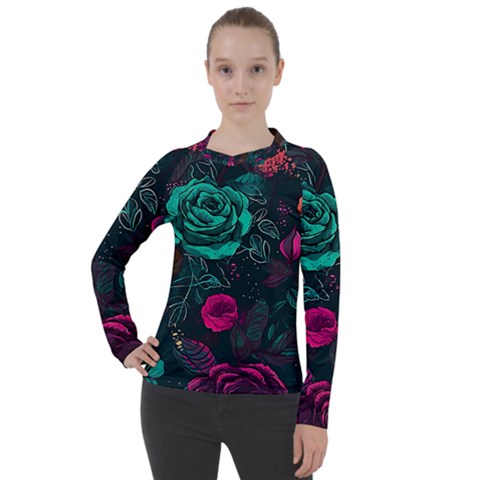 Roses Pink Teal Women s Pique Long Sleeve Tee by Bangk1t