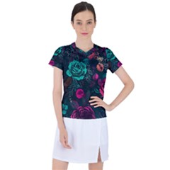 Roses Pink Teal Women s Sports Top by Bangk1t