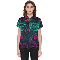 Roses Pink Teal Short Sleeve Pocket Shirt by Bangk1t