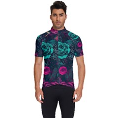 Roses Pink Teal Men s Short Sleeve Cycling Jersey by Bangk1t