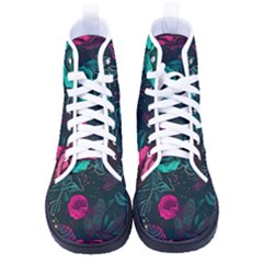 Roses Pink Teal Women s High-top Canvas Sneakers by Bangk1t