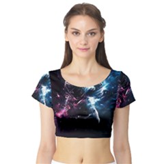 Psychedelic Astronaut Trippy Space Art Short Sleeve Crop Top by Bangk1t