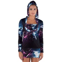 Psychedelic Astronaut Trippy Space Art Long Sleeve Hooded T-shirt by Bangk1t