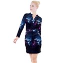 Psychedelic Astronaut Trippy Space Art Button Long Sleeve Dress View1