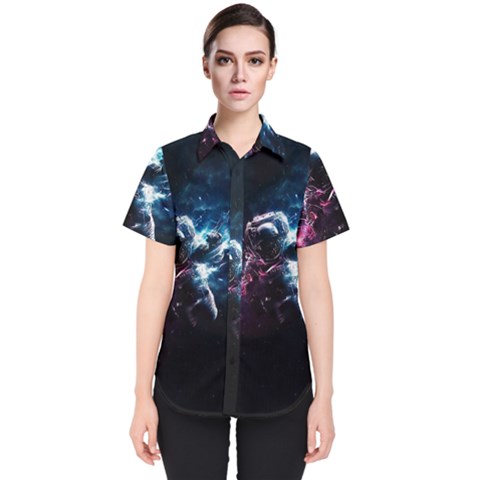 Psychedelic Astronaut Trippy Space Art Women s Short Sleeve Shirt by Bangk1t