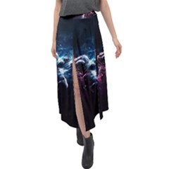 Psychedelic Astronaut Trippy Space Art Velour Split Maxi Skirt by Bangk1t