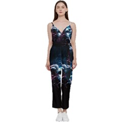 Psychedelic Astronaut Trippy Space Art V-neck Spaghetti Strap Tie Front Jumpsuit by Bangk1t