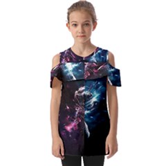 Psychedelic Astronaut Trippy Space Art Fold Over Open Sleeve Top by Bangk1t