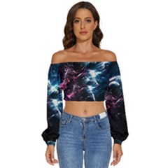 Psychedelic Astronaut Trippy Space Art Long Sleeve Crinkled Weave Crop Top by Bangk1t