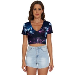 Psychedelic Astronaut Trippy Space Art V-neck Crop Top by Bangk1t