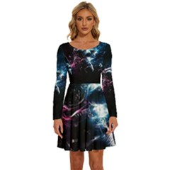 Psychedelic Astronaut Trippy Space Art Long Sleeve Wide Neck Velvet Dress by Bangk1t