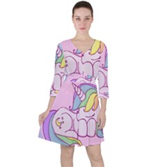 Unicorn Stitch Quarter Sleeve Ruffle Waist Dress by Bangk1t