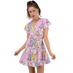 Unicorn Stitch Flutter Sleeve Wrap Dress by Bangk1t