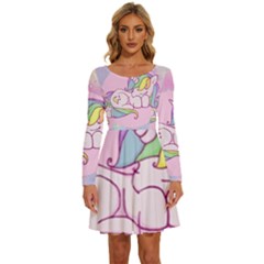 Unicorn Stitch Long Sleeve Wide Neck Velvet Dress by Bangk1t