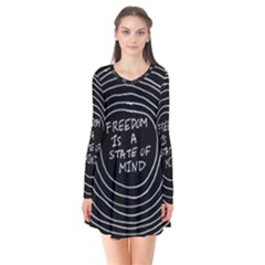 Psychedelic Art Freedom Is A State Of Mind Trippy Quotes Long Sleeve V-neck Flare Dress by Bangk1t