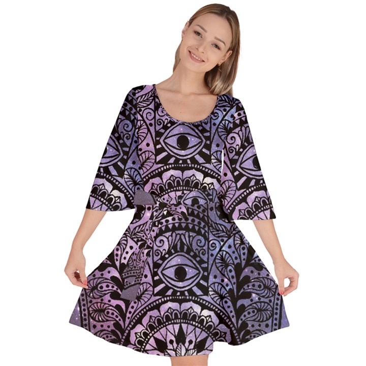 Hamsa Hand Velour Kimono Dress