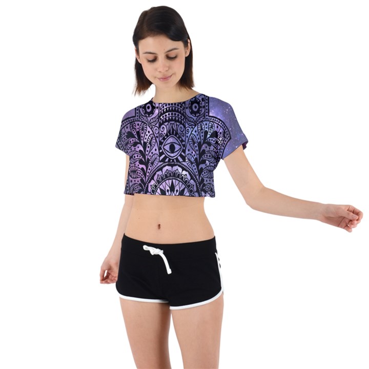 Hamsa Hand Tie Back Short Sleeve Crop Tee