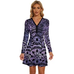 Hamsa Hand Long Sleeve Deep V Mini Dress  by Bangk1t