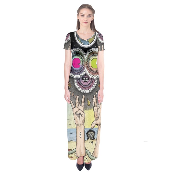 Vintage Trippy Aesthetic Psychedelic 70s Aesthetic Short Sleeve Maxi Dress